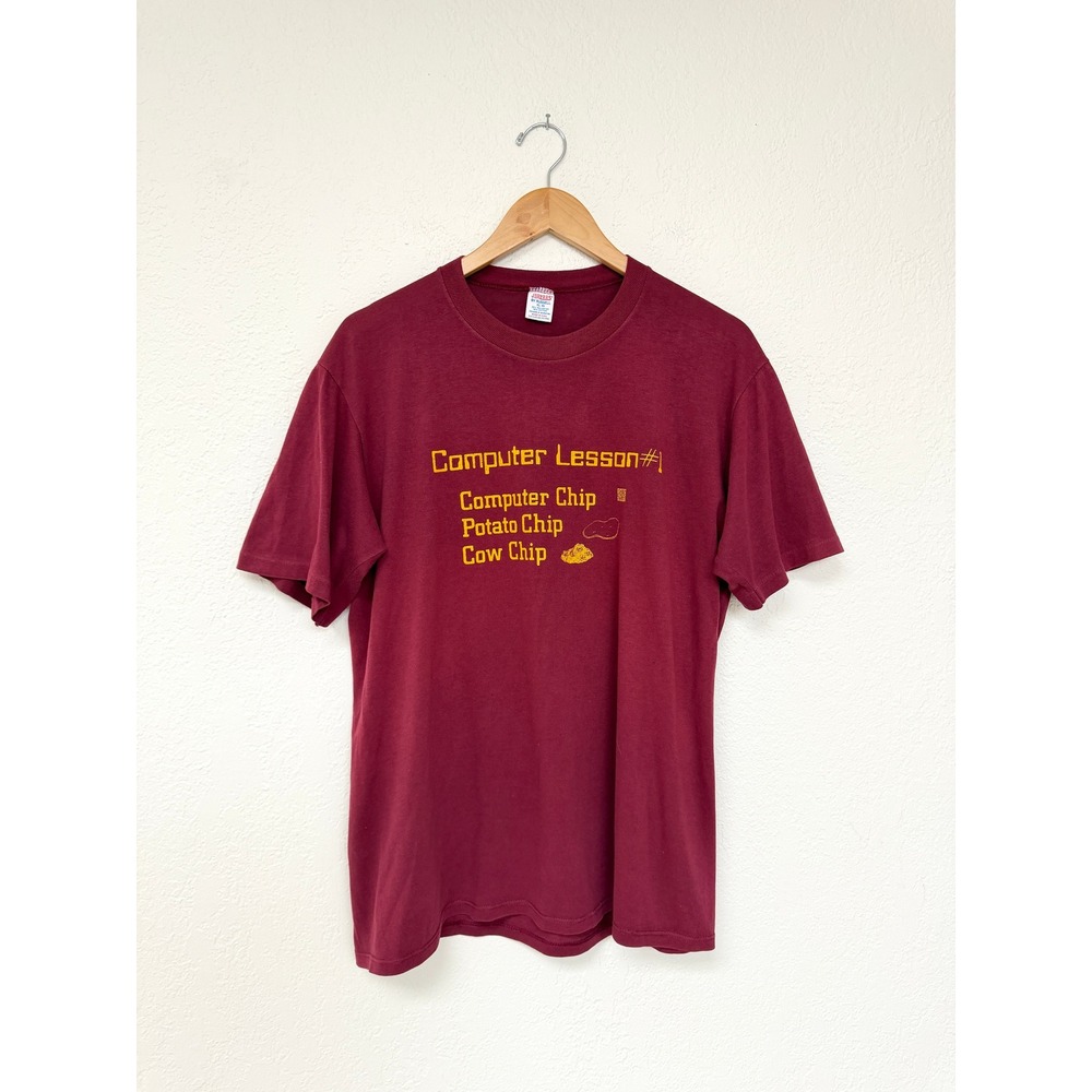AUTHENTIC VINTAGE 80s Computer Lesson Humor T-Shirt XL Single Stitch USA Size XL